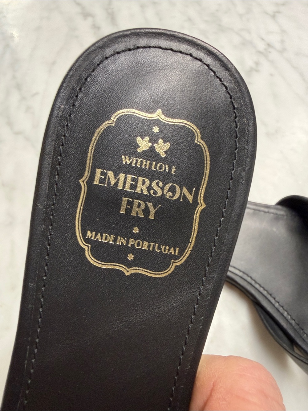 Emerson Fry Black Leather Crisscross Slide Sandals - Picture 2 of 10